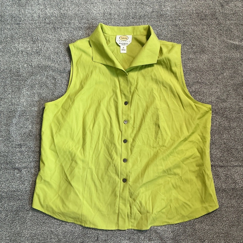 Talbots Petites Lime Green Sleeveless Button Down Shirt Wrinkle Resistant Sz 16P